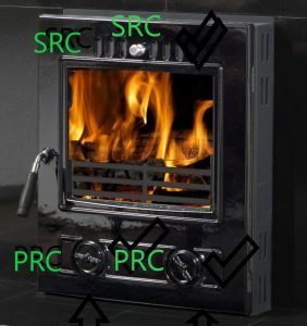 multi fuel burner showing SRC & PRC annotated in green   Multi Fuel or Wood Burning stove